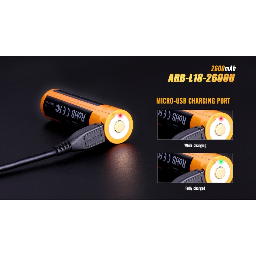 Fenix FE18650LI26USB - 1 stuk Oplaadbare accu USB/3,6V 2600 mAh