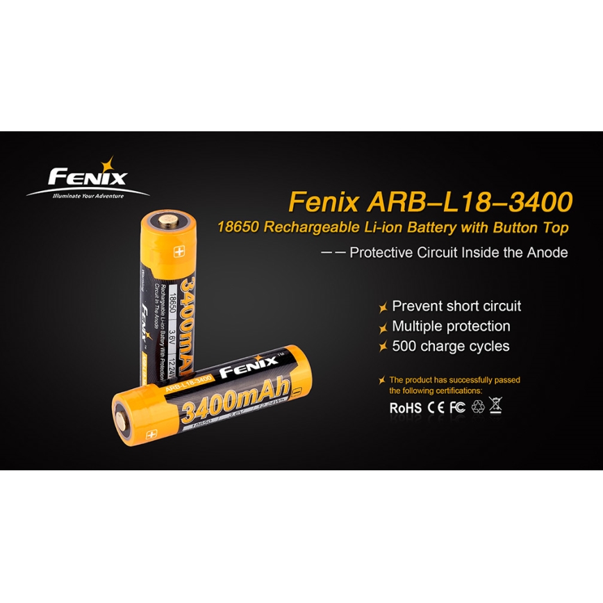 Fenix FE18650LI34 - 1 stuk oplaadbare Li-ion 18650-cel 3,6V 3400 mAh