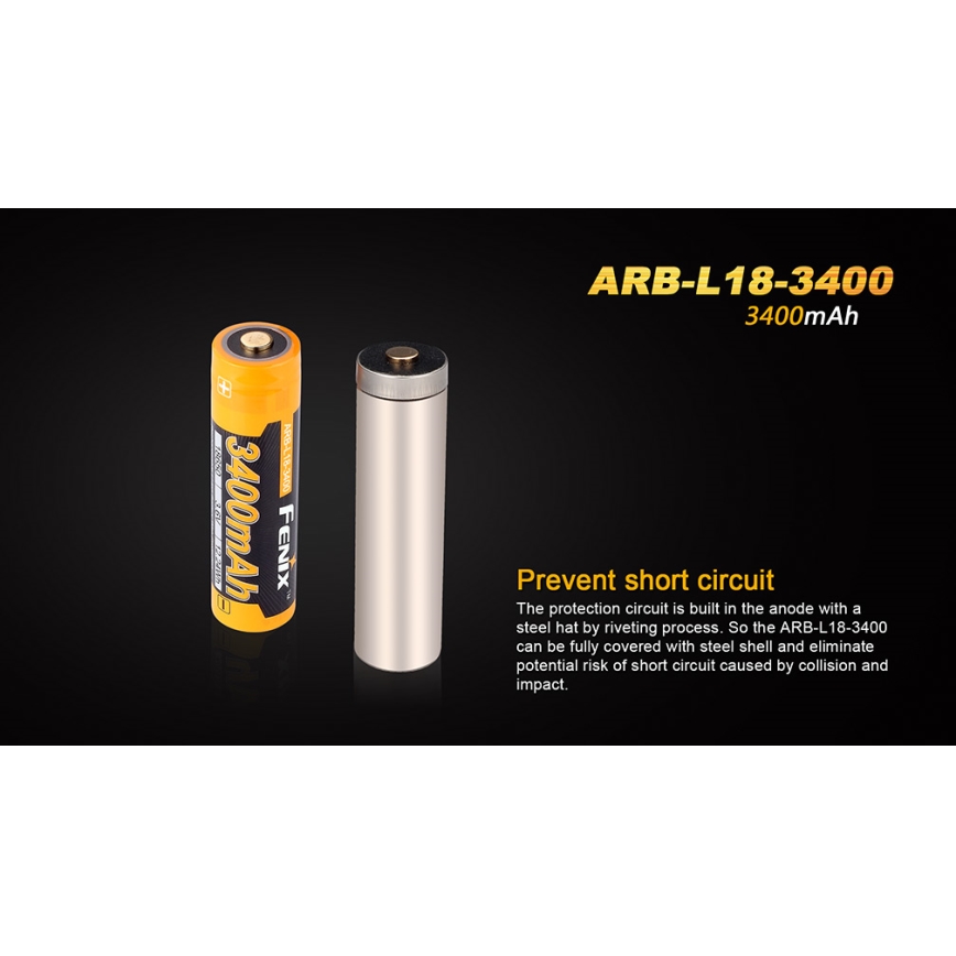 Fenix FE18650LI34 - 1 stuk oplaadbare Li-ion 18650-cel 3,6V 3400 mAh