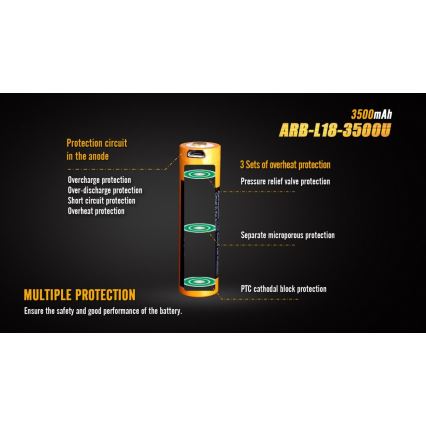 Fenix FE18650LI35USB - 1 stuk USB-oplaadbare Li-ion-accu, 3,6 V, 3500 mAh