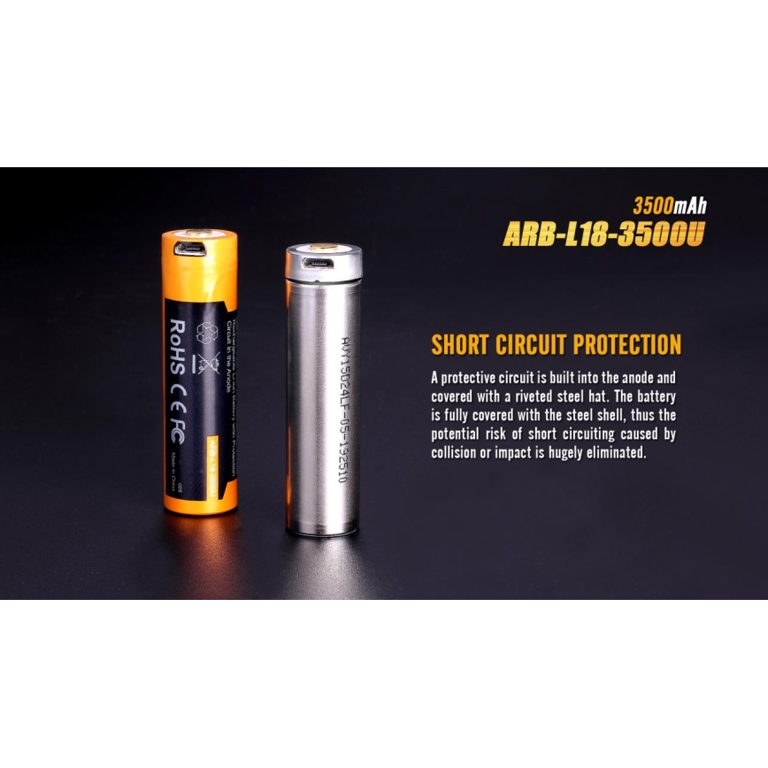 Fenix FE18650LI35USB - 1 stuk USB-oplaadbare Li-ion-accu, 3,6 V, 3500 mAh
