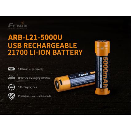 Fenix FE21700USB - 1 stuk Oplaadbare USB-accu/3,6V 5000 mAh