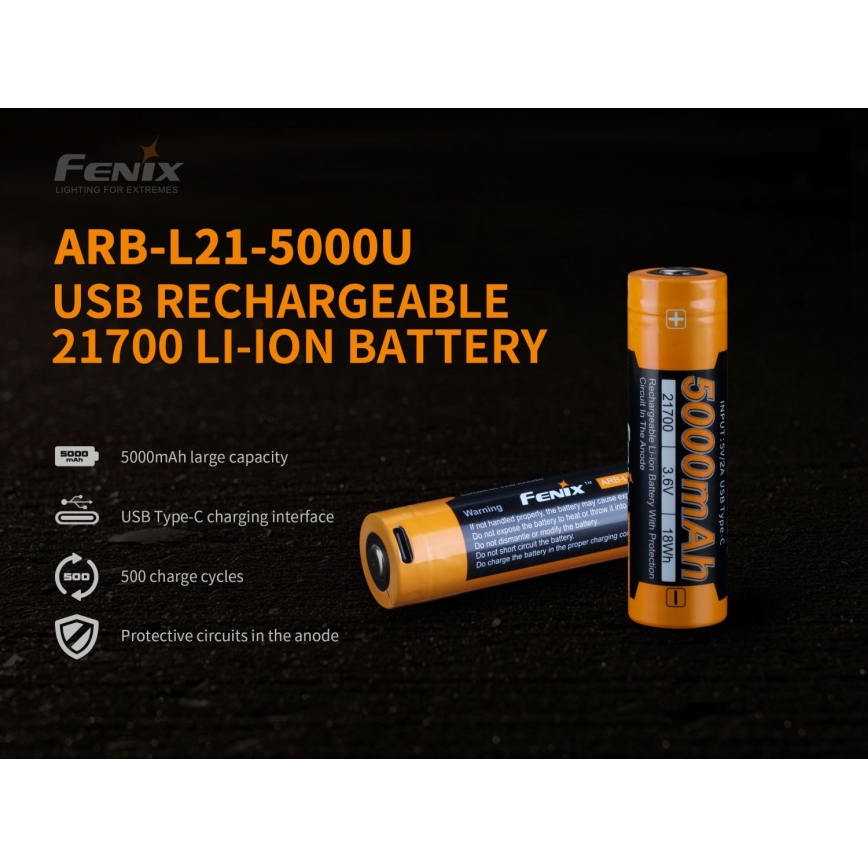 Fenix FE21700USB - 1 stuk Oplaadbare USB-accu/3,6V 5000 mAh