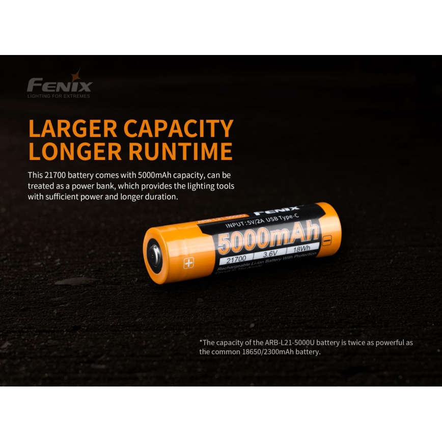 Fenix FE21700USB - 1 stuk Oplaadbare USB-accu/3,6V 5000 mAh