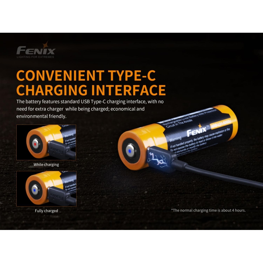 Fenix FE21700USB - 1 stuk Oplaadbare USB-accu/3,6V 5000 mAh