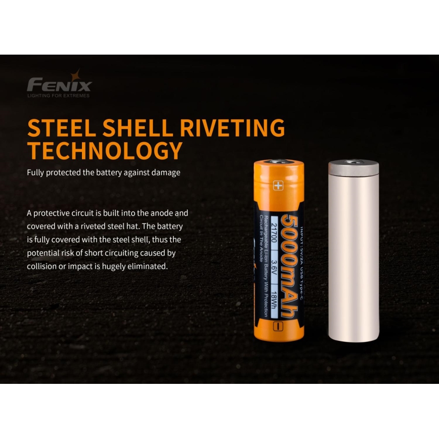 Fenix FE21700USB - 1 stuk Oplaadbare USB-accu/3,6V 5000 mAh