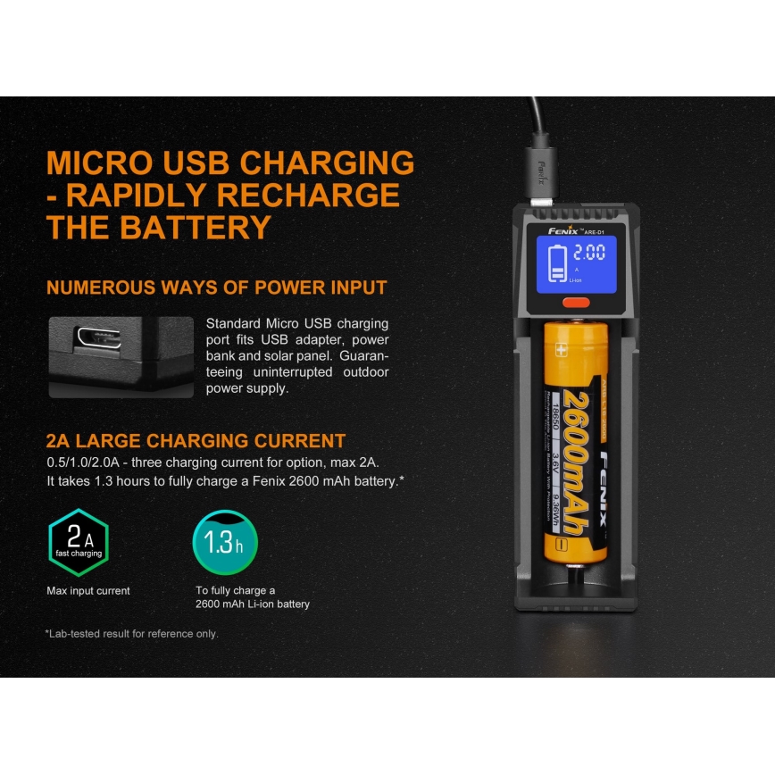 Fenix FENARED1 - Battery charger 1xLi-ion/AAA/AA/C 5V