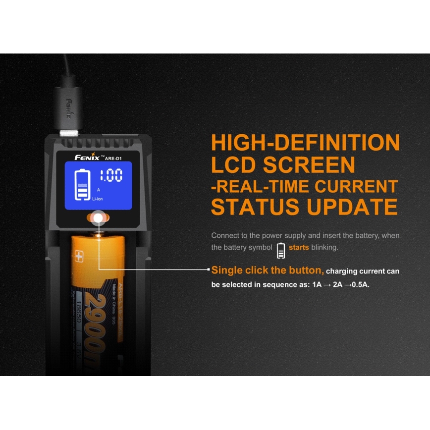 Fenix FENARED1 - Battery charger 1xLi-ion/AAA/AA/C 5V
