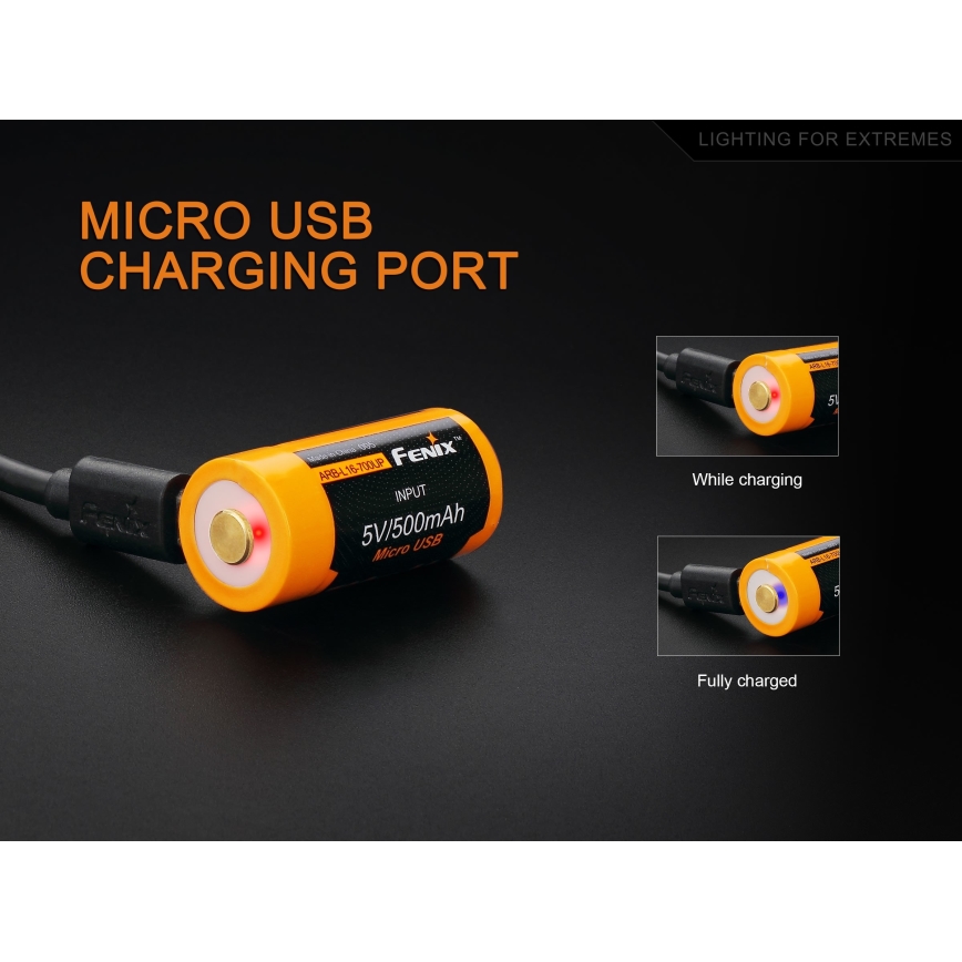 Fenix FERCR123ALIIONUP - 1 stuk USB-oplaadbare batterij, 3,6 V, 700 mAh