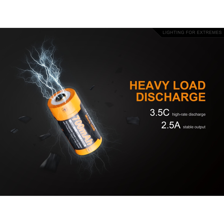 Fenix FERCR123ALIIONUP - 1 stuk USB-oplaadbare batterij, 3,6 V, 700 mAh
