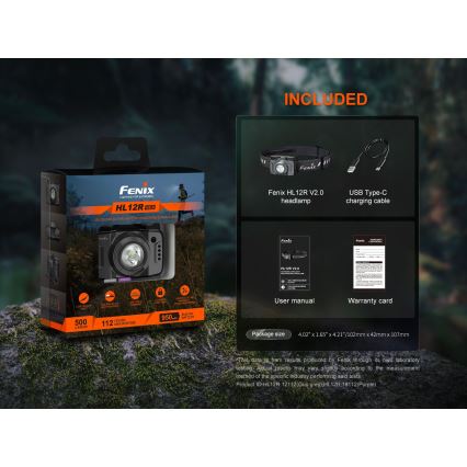 Fenix HL12RV20BLC - Dimbare oplaadbare LED-hoofdlamp LED/USB 950 mAh IP66 500 lm 112 uur zwart