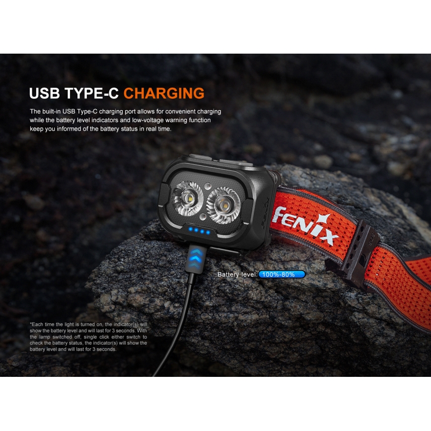 Fenix HL18RTV20BLC - LED Dimbaar oplaadbaar hoofdlamp LED/USB IP66 800 lm 160 h zwart/oranje