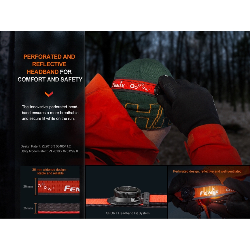 Fenix HL32RTRED - LED Oplaadbare hoofdlamp LED/USB/3xAAA IP66 800 lm 300 h rood/oranje