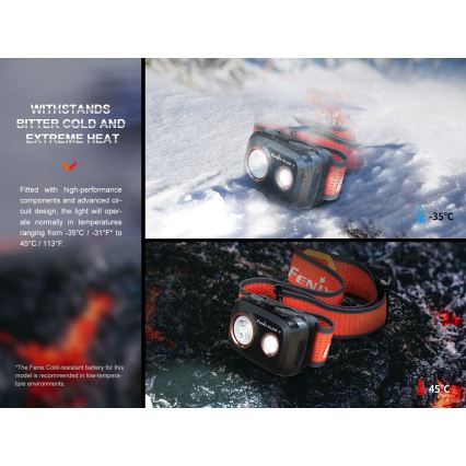 Fenix HL32RTRED - LED Oplaadbare hoofdlamp LED/USB/3xAAA IP66 800 lm 300 h rood/oranje