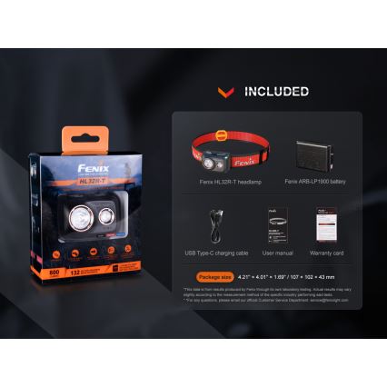 Fenix HL32RTRED - LED Oplaadbare hoofdlamp LED/USB/3xAAA IP66 800 lm 300 h rood/oranje