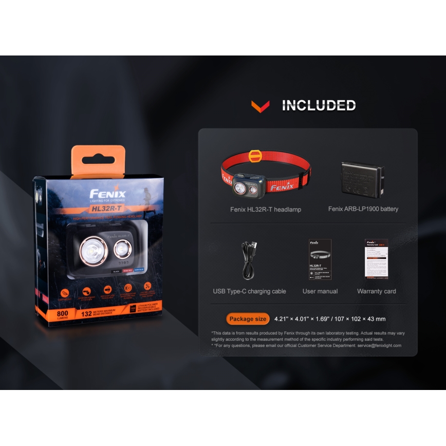Fenix HL32RTRED - LED Oplaadbare hoofdlamp LED/USB/3xAAA IP66 800 lm 300 h rood/oranje