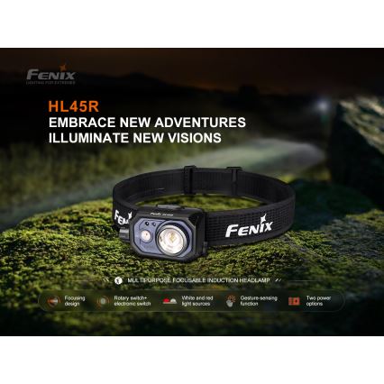 Fenix HL45R - LED Dimbaar oplaadbaar focussen hoofdlamp LED/USB IP66 1000 glanzend 240 h zwart