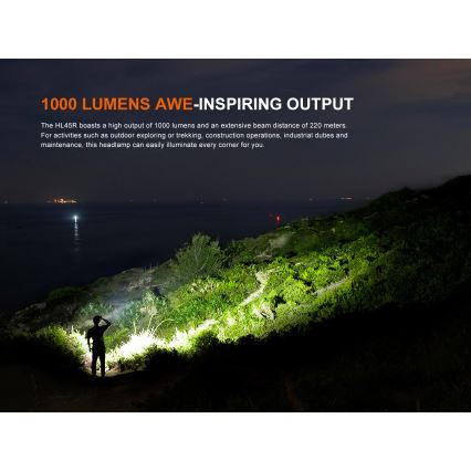 Fenix HL45R - LED Dimbaar oplaadbaar focussen hoofdlamp LED/USB IP66 1000 glanzend 240 h zwart