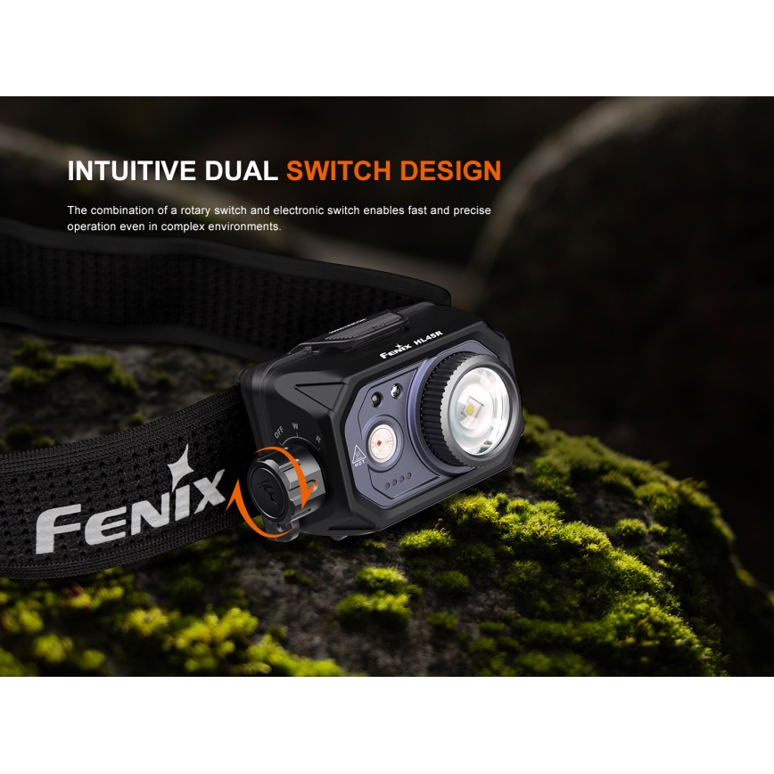Fenix HL45R - LED Dimbaar oplaadbaar focussen hoofdlamp LED/USB IP66 1000 glanzend 240 h zwart