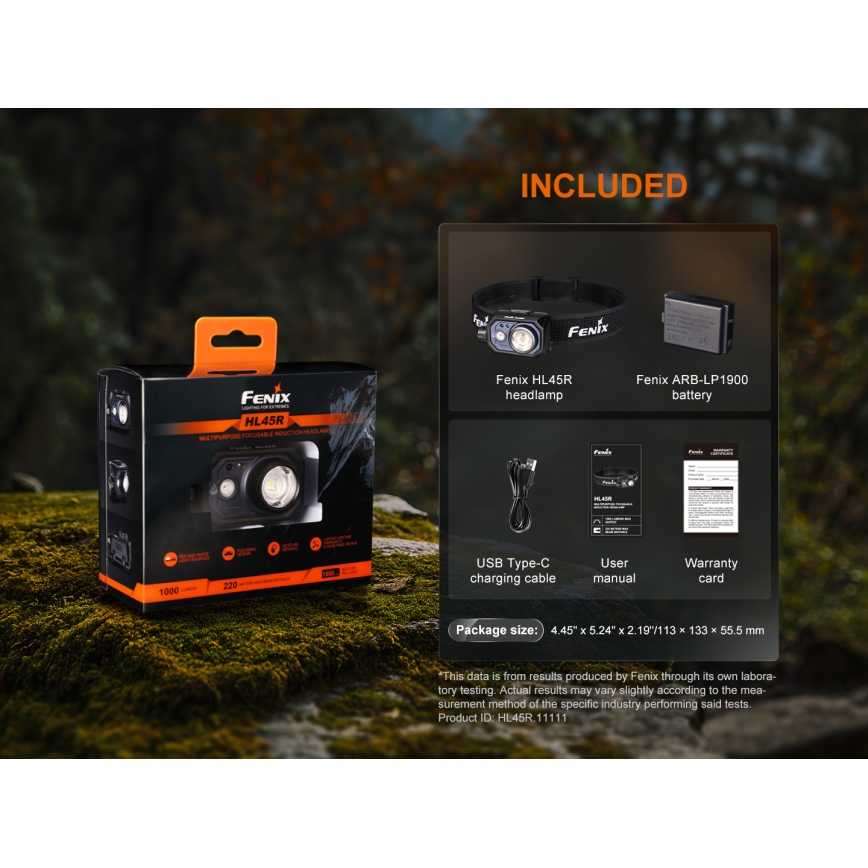 Fenix HL45R - LED Dimbaar oplaadbaar focussen hoofdlamp LED/USB IP66 1000 glanzend 240 h zwart