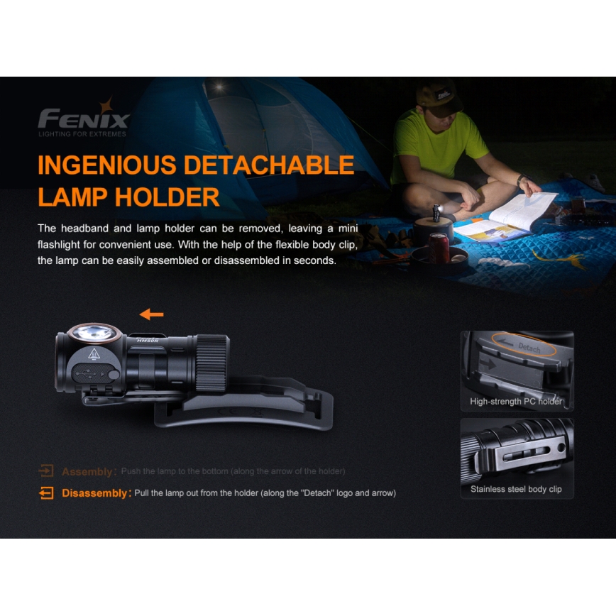 Fenix HM50RV20 - LED Oplaadbare hoofdlamp 3xLED/USB/1xCR123A IP68 700 glanzend 120 h 700 mAh