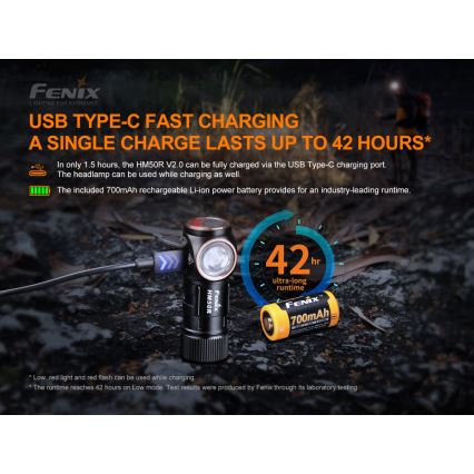 Fenix HM50RV20 - LED Oplaadbare hoofdlamp 3xLED/USB/1xCR123A IP68 700 glanzend 120 h 700 mAh