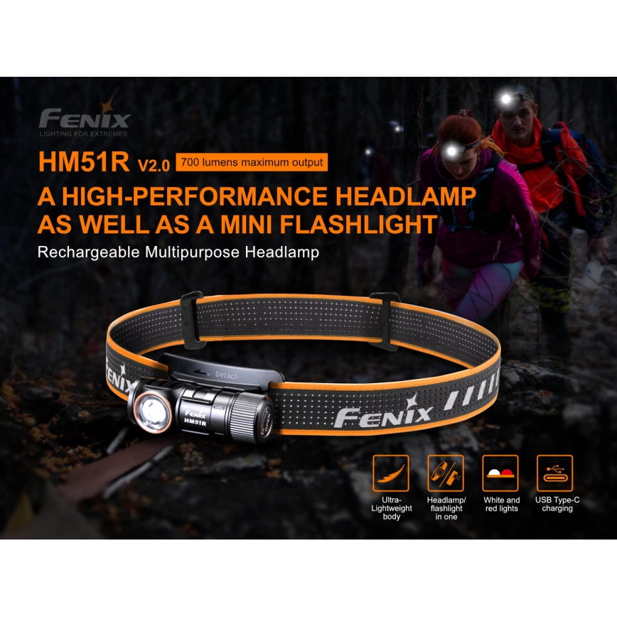 Fenix HM51RV20 - LED Oplaadbare hoofdlamp 3xLED/1xCR123A/USB IP68 700 glanzend 120 h 700 m