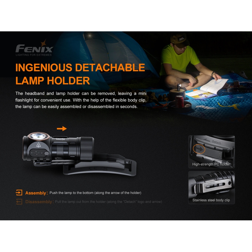 Fenix HM51RV20 - LED Oplaadbare hoofdlamp 3xLED/1xCR123A/USB IP68 700 glanzend 120 h 700 m