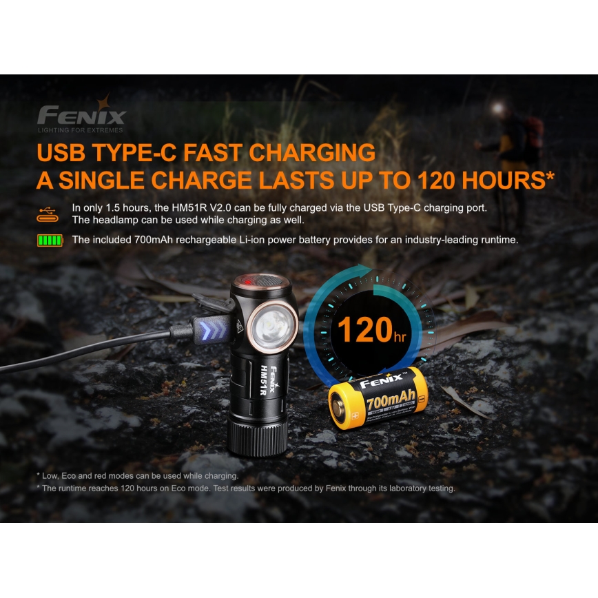 Fenix HM51RV20 - LED Oplaadbare hoofdlamp 3xLED/1xCR123A/USB IP68 700 glanzend 120 h 700 m