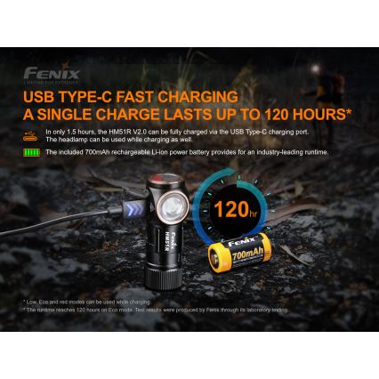 Fenix HM51RV20 - Oplaadbare LED-hoofdlamp 3xLED/1xCR123A/USB IP68 700 lm 120 u 700 m