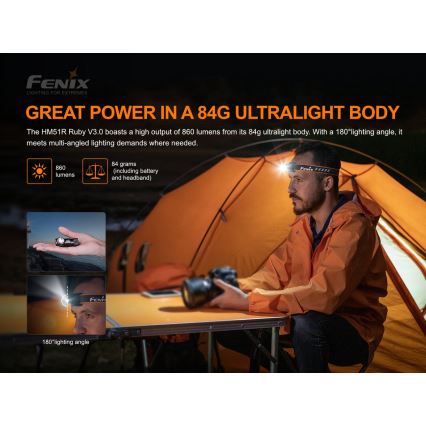 Fenix HM51RV30 - dimbare oplaadbare LED-hoofdlamp LED/USB/1xCR123A 950 mAh IP68 860 lm 125 h oranje