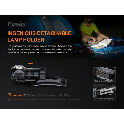 Fenix HM51RV30 - dimbare oplaadbare LED-hoofdlamp LED/USB/1xCR123A 950 mAh IP68 860 lm 125 h oranje