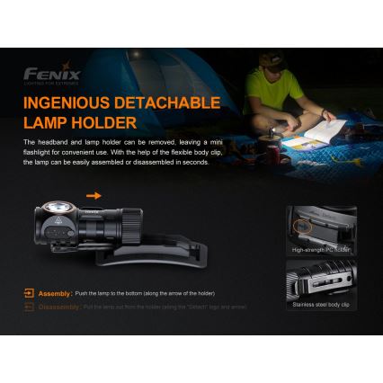Fenix HM51RV3ABL - Dimbare oplaadbare LED-hoofdlamp LED/USB/1xCR123A 950 mAh IP68 860 lm 125 h zwart