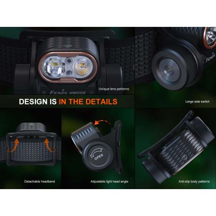 Fenix HM55RABL - Dimbare oplaadbare LED-hoofdlamp LED/USB/1xCR123A 1600 mAh IP68 1200 lm 141,2 h zwart