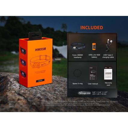 Fenix HM55RABL - Dimbare oplaadbare LED-hoofdlamp LED/USB/1xCR123A 1600 mAh IP68 1200 lm 141,2 h zwart