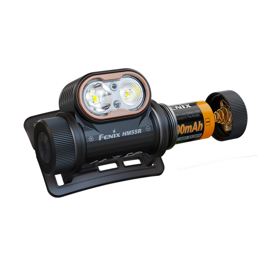 Fenix HM55RABL - Dimbare oplaadbare LED-hoofdlamp LED/USB/1xCR123A 1600 mAh IP68 1200 lm 141,2 h zwart