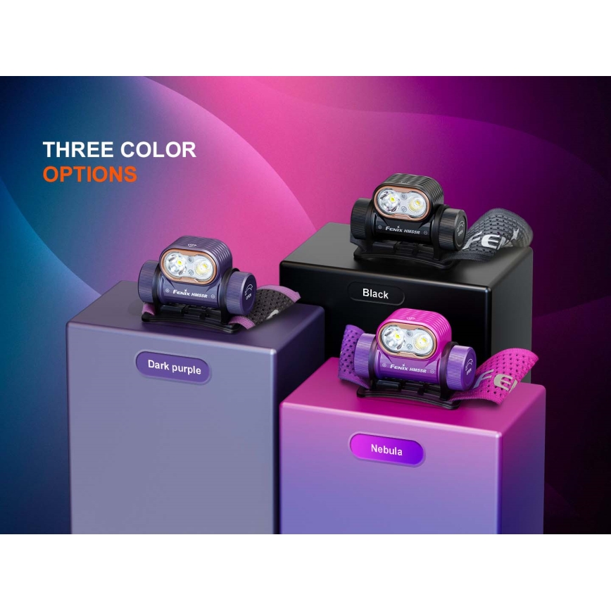 Fenix HM55RNBL - Dimbare oplaadbare LED-hoofdlamp USB/1xCR123A 1600 mAh IP68 1200 lm 141,2 h paars