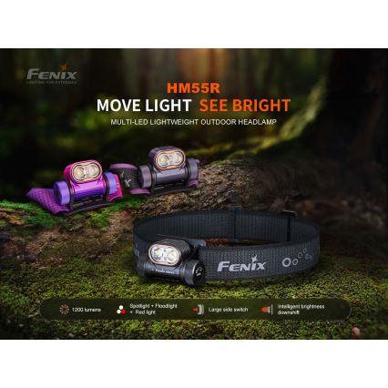 Fenix HM55RPRP - LED dimbare oplaadbare hoofdlamp LED/USB/1xCR123A 1600 mAh IP68 1200 lm 141,2 h paars/zwart