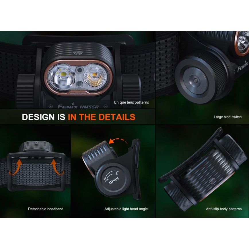 Fenix HM55RPRP - LED dimbare oplaadbare hoofdlamp LED/USB/1xCR123A 1600 mAh IP68 1200 lm 141,2 h paars/zwart