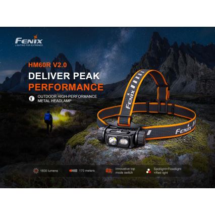 Fenix HM60RV20 - LED-dimbare oplaadbare hoofdlamp LED/USB 4000 mAh IP68 1600 lm 292 h oranje