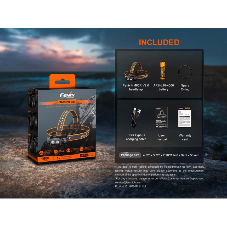 Fenix HM60RV20 - LED-dimbare oplaadbare hoofdlamp LED/USB 4000 mAh IP68 1600 lm 292 h oranje