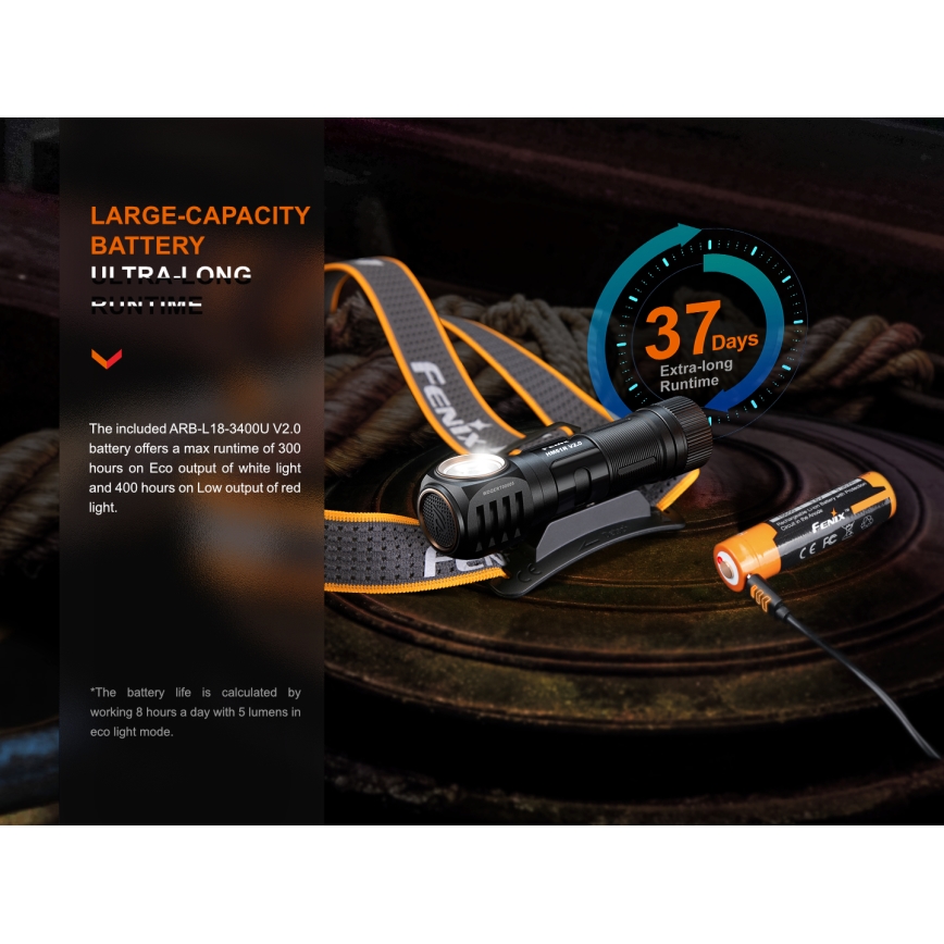 Fenix HM61RV20 - LED Oplaadbare hoofdlamp LED/USB/2xCR123A IP68 1600 lm 300 h 3400 mAh