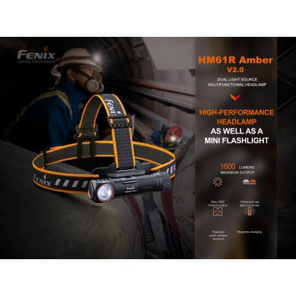 Fenix HM61RV20 - LED Oplaadbare hoofdlamp LED/USB/2xCR123A IP68 1600 lm 300 h 3400 mAh