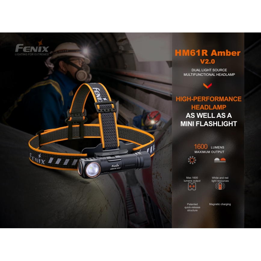 Fenix HM61RV20 - LED Oplaadbare hoofdlamp LED/USB/2xCR123A IP68 1600 lm 300 h 3400 mAh