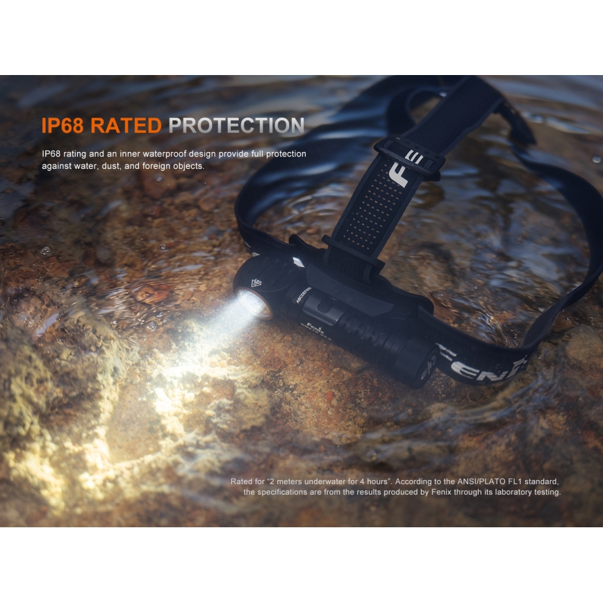 Fenix HM61RV30 - Dimbare oplaadbare LED-hoofdlamp LED/USB/1xCR123A 4000 mAh IP68 1800 lm 400 h zwart