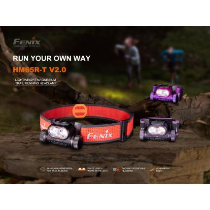 Fenix HM65RTV20PRP - LED Dimbaar oplaadbaar hoofdlamp LED/USB/2xCR123A IP68 1600 lm 300h 3400 mAh zwart/paars