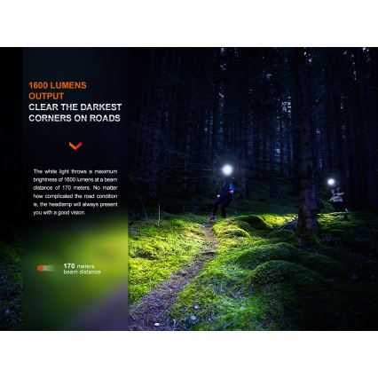 Fenix HM65RTV20PRP - LED Dimbaar oplaadbaar hoofdlamp LED/USB/2xCR123A IP68 1600 lm 300h 3400 mAh zwart/paars