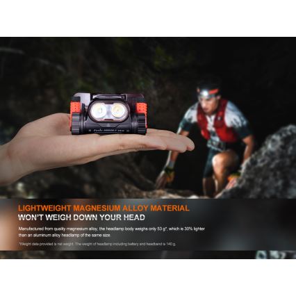 Fenix HM65RTV20PRP - LED Dimbaar oplaadbaar hoofdlamp LED/USB/2xCR123A IP68 1600 lm 300h 3400 mAh zwart/paars