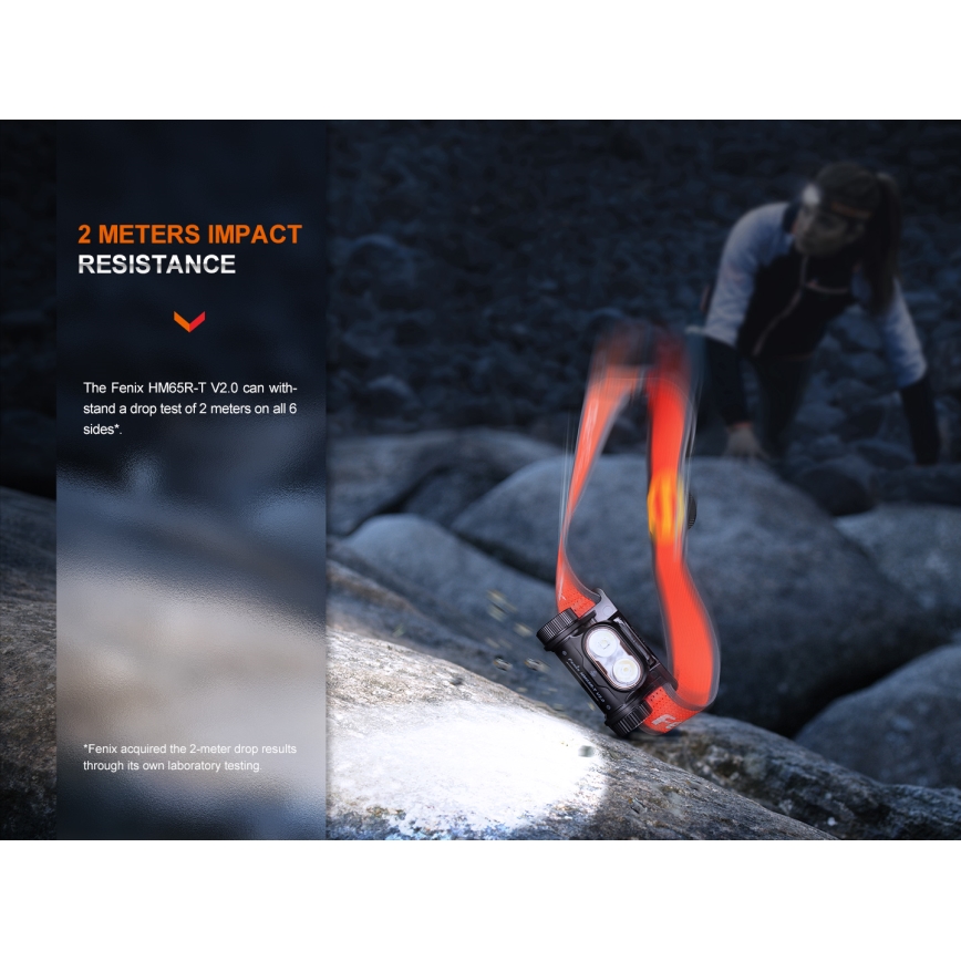 Fenix HM65RTV20PRP - LED Dimbaar oplaadbaar hoofdlamp LED/USB/2xCR123A IP68 1600 lm 300h 3400 mAh zwart/paars
