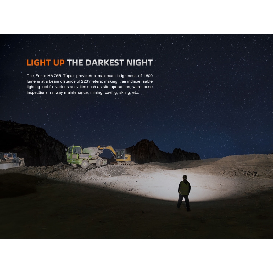 Fenix HM75RTOPAZ - LED Dimbaar oplaadbaar hoofdlamp LED/USB IP68 1600 glanzend 210 h 4000 mAh